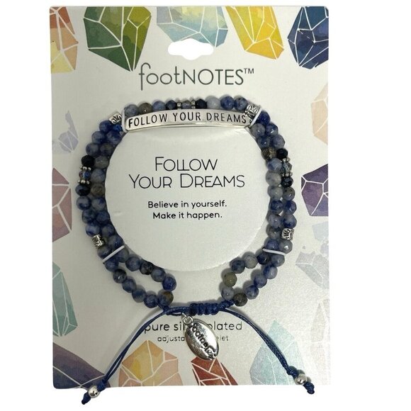 FOOTNOTES Silver-Plated Adjustable Bracelet Follow Your Dreams Blue Agate‎ NEW - Picture 1 of 8